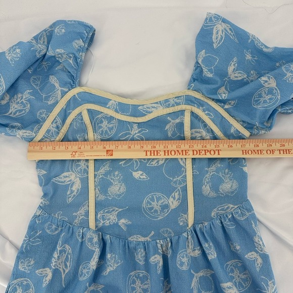 Baltic Born Floral Citrus Mini Dress Smocked‎ Ruffle Puff Sleeve Multicolor - Picture 7 of 7